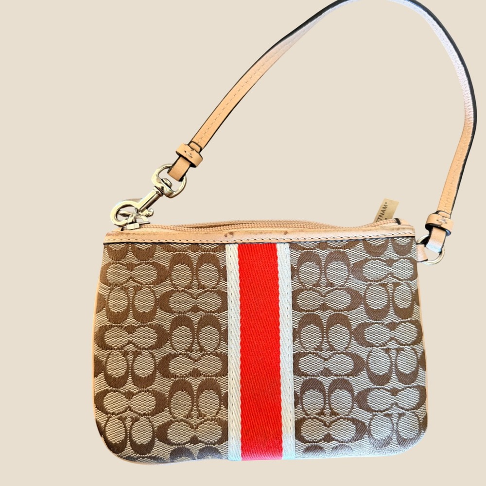 Coach Signature C Wristlet Orange Brown Racing Stripe Y2K Preppy Classic